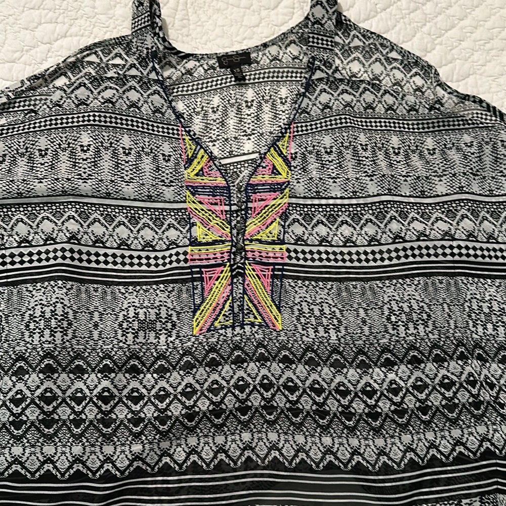Jessica Simpson Cold-Shoulder Aztec Print Embroidered Top - Picture 12 of 12